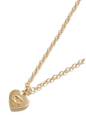 COACH Gold Tone Adjustable Chain Necklace Heart Engraved Monogram Pendant NWT